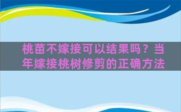 桃苗不嫁接可以结果吗？当年嫁接桃树修剪的正确方法