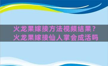 火龙果嫁接方法视频结果？火龙果嫁接仙人掌会成活吗