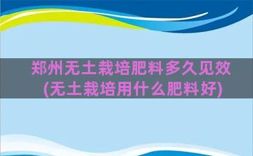 郑州无土栽培肥料多久见效(无土栽培用什么肥料好)